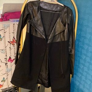 Black wool leather coat